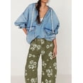 thumbnail image 2 of sicmoss Women's Green Y2K Distressed Barrel Jeans Baggy Wide Leg Floral Print Long with Patchwork, 2 of 6
