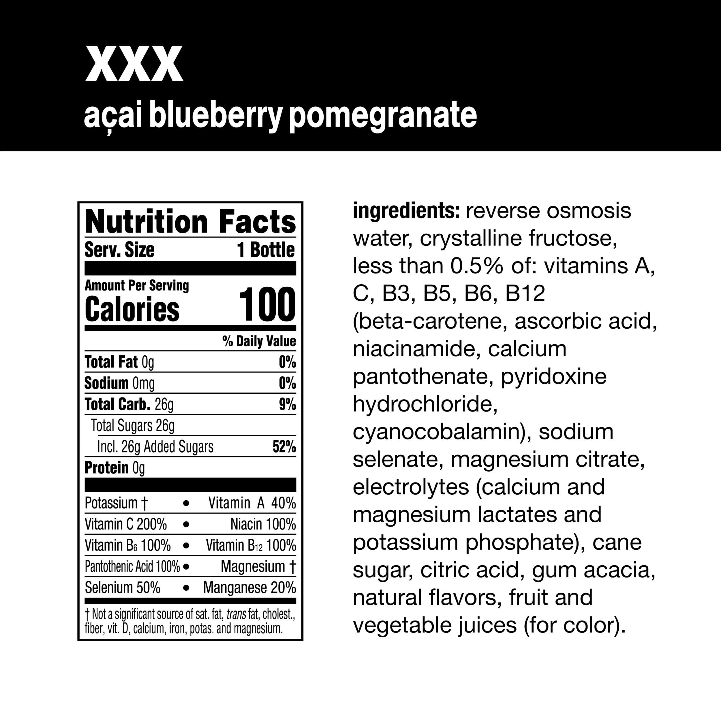 vitaminwater xxx, electrolyte enhanced water w/ vitamins, açai-blueberry-pomegranate drinks, 20 fl oz, 12 Pack