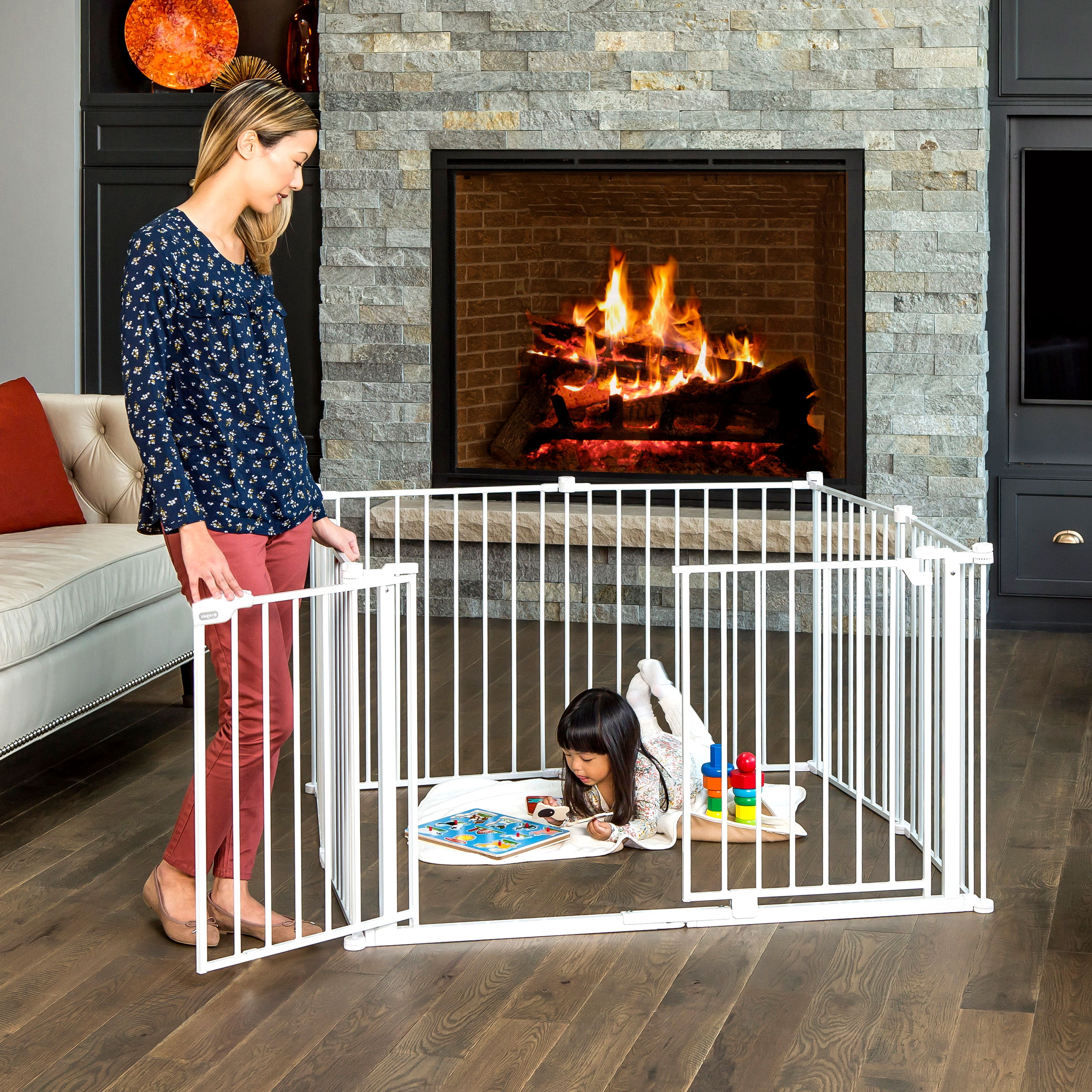 Regalo 192 Inch Double Super Wide Baby Gate and Play Yard, White, 4-in-1, Ages 6 to 24 Months
