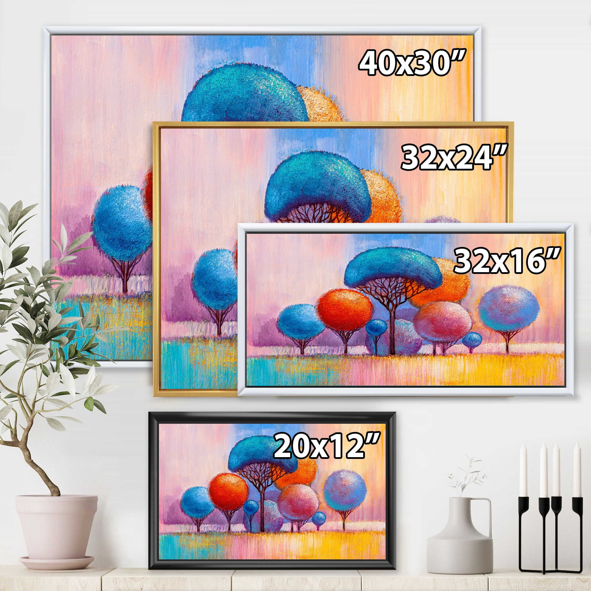 Designart 'Autumn Colorful Fantasy Trees II' Modern Framed Canvas Wall Art Print