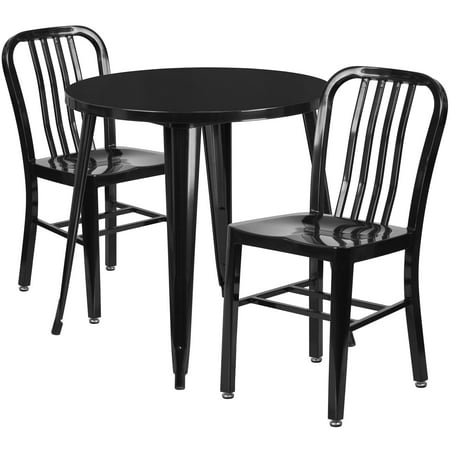 Orange Kitchen Table Flash Furniture 30'' Round Metal Indoor-Outdoor Table Set with 2 Vertical Slat Back Chairs, Multiple Colors ()