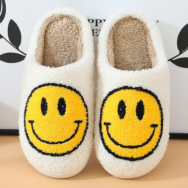 Retro Smiling Face Soft Plush Comfy Warm Slip-on Slippers For Couples Winter Warm Indoor Supply zhangyuxiang LED