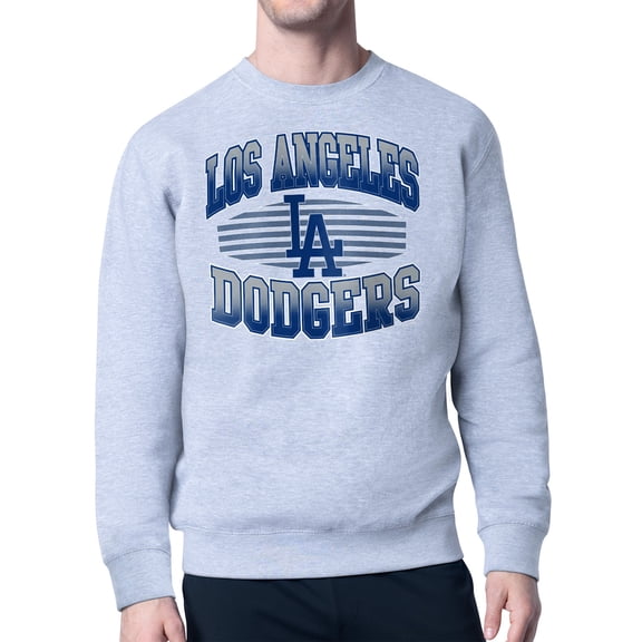 Men's Starter Heather Gray Los Angeles Dodgers Team Grit Graphic Fleece Pullover Sweatshirt