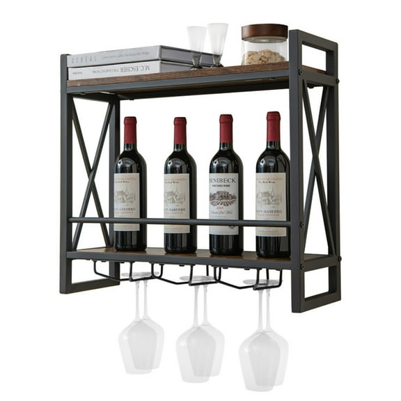 Barara King Wine Rack, Wine Bottle Organizer Shelf,Industrial Wall Mounted Wine Rack with 3 Stem Glass Holders