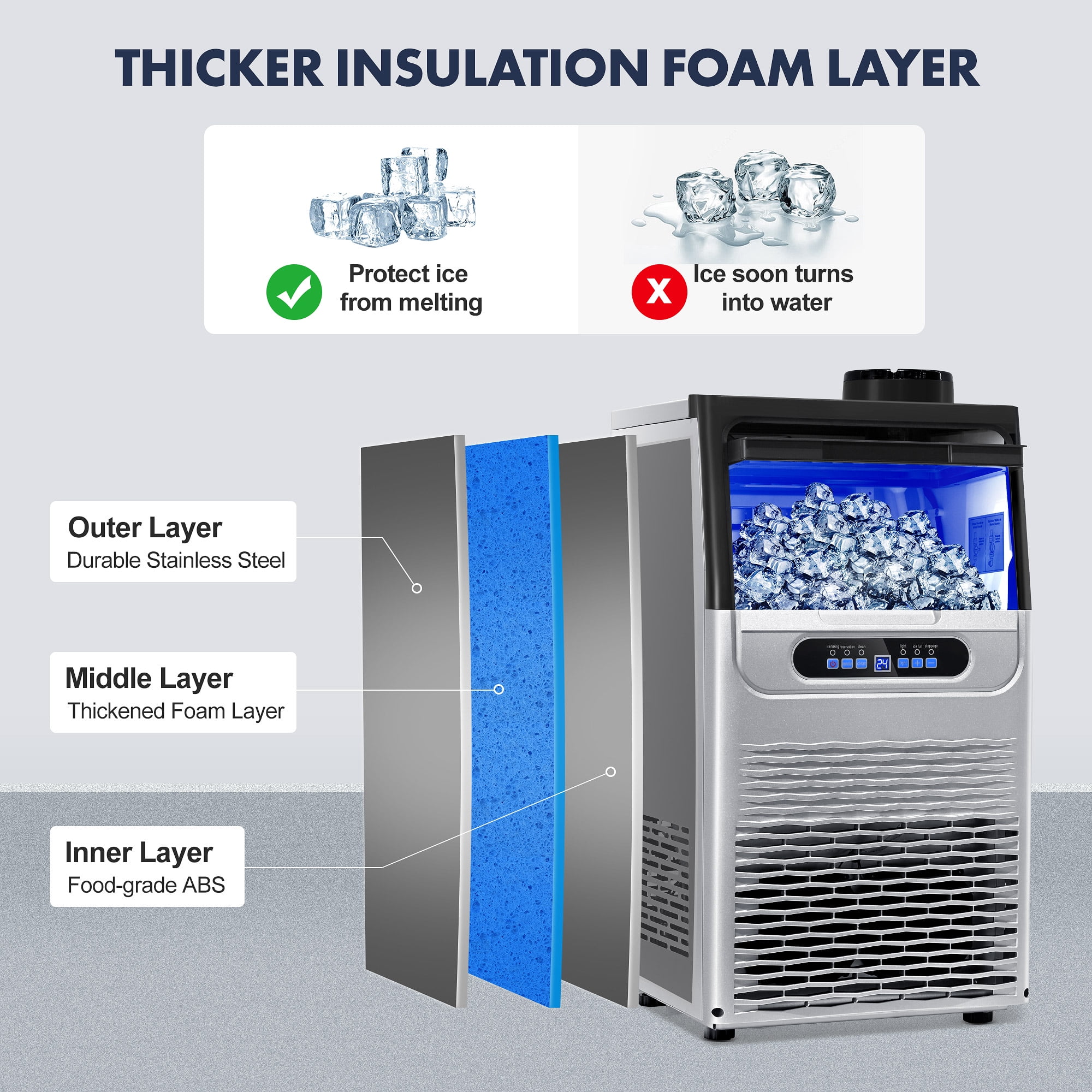 Commercial Ice Maker Machine 100LBS/24H Stainless Steel, Adjustable Thickness, Quiet Auto Clean, for Bar Hotel Catering‌