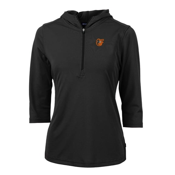 Women's Cutter & Buck Black Baltimore Orioles Virtue Eco Pique 3/4 Sleeve Half-Zip Pullover Hoodie