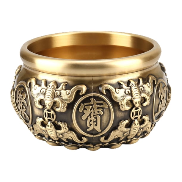 Cuenco de latón Feng Shui para dinero, 14 cm, para la prosperidad, el éxito y la abundancia, ideal para la riqueza, la buena suerte y la fortuna, decoración Feng Shui para el hogar y la oficina.