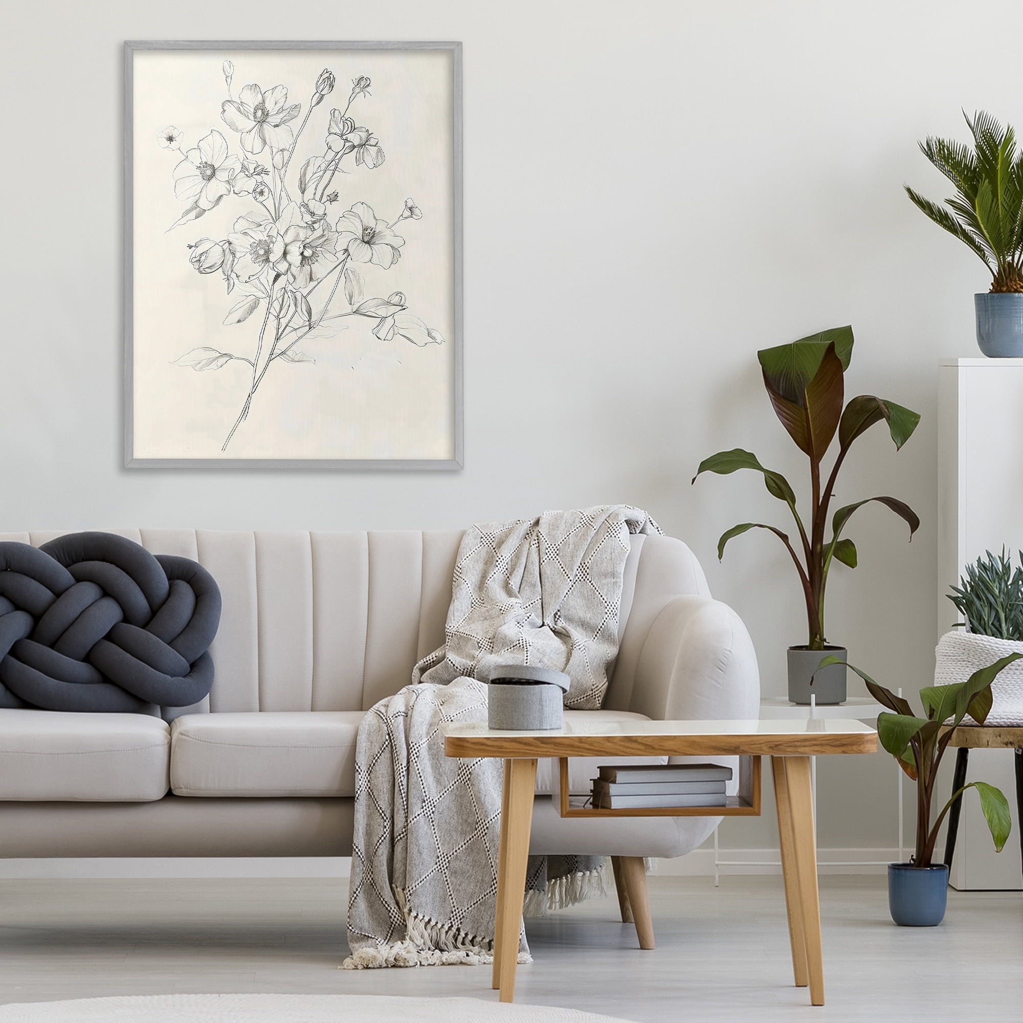 Stupell Industries Wildflower Outline Study Gray Framed Giclee Art, design by Creative Studio