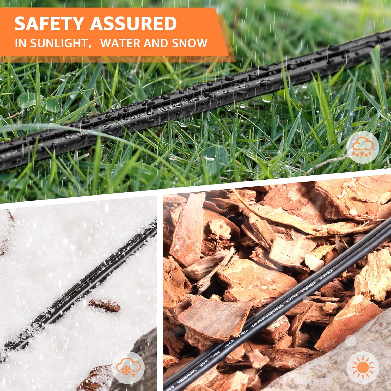 SUNVIE 100FT 12 Gauge Low Voltage Wire 12/2 for Landscape Lighting, Direct Burial Copper Wire