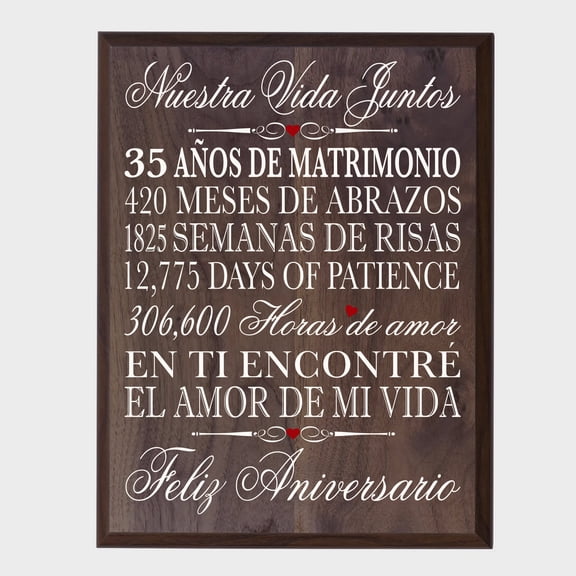 LifeSong Milestones 12x15 35th Anniversary Wall Plaque 35 Years of Marriage (Walnut) (Spanish Verse)