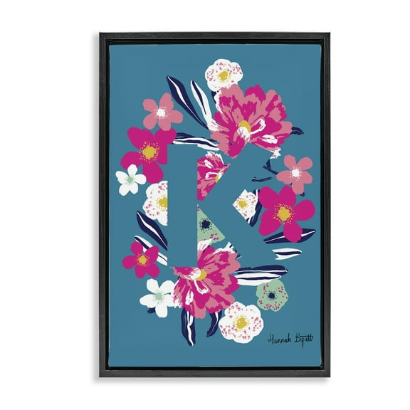 Stupell Industries Floral Bloom Letter K Botanical & Floral Painting Black Floater Framed Art Print Wall Art, 17 x 25