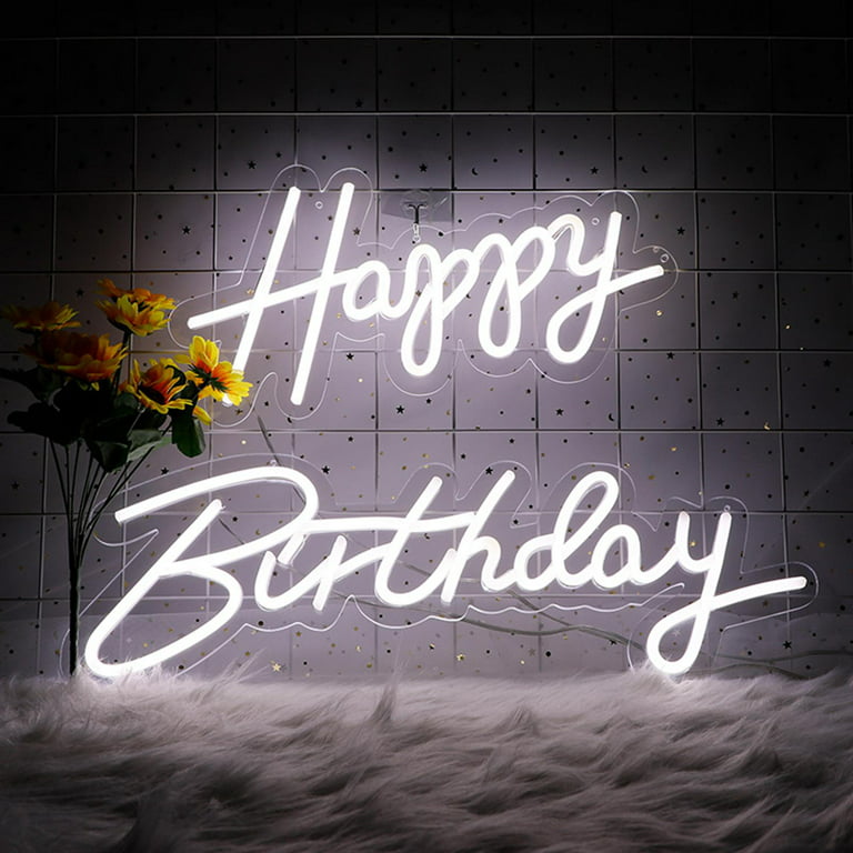Decorative Happy Birthday Neon Sign LED Neon Lamp Gift White Reusable for  Bedroom Home Room Birthday Party Indoor and Outdoor Wall r