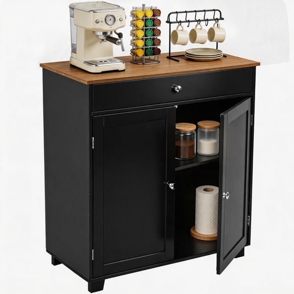 EVGTTI Modern Buffet Cabinet, 30 in Kitchen Storage Cabinet with a Drawer, Coffee Bar Cabinet for Coffee Bar Station for Kitchen, Entryway, Black