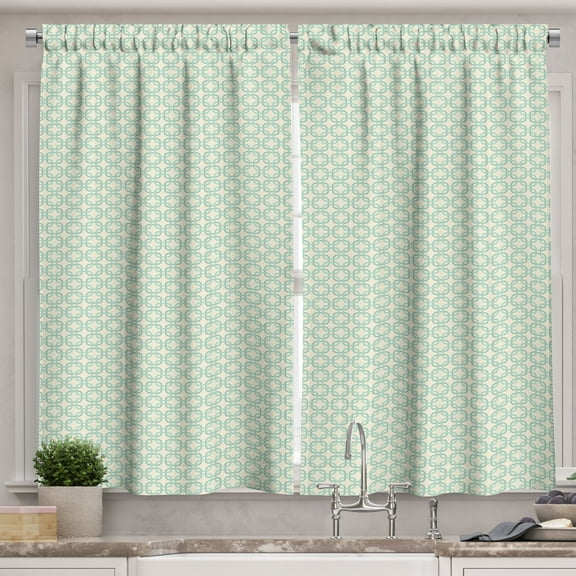 Ambesonne Turquoise Kitchen Curtains, Classical Retro Art, 55"x45", Mint Green Cream