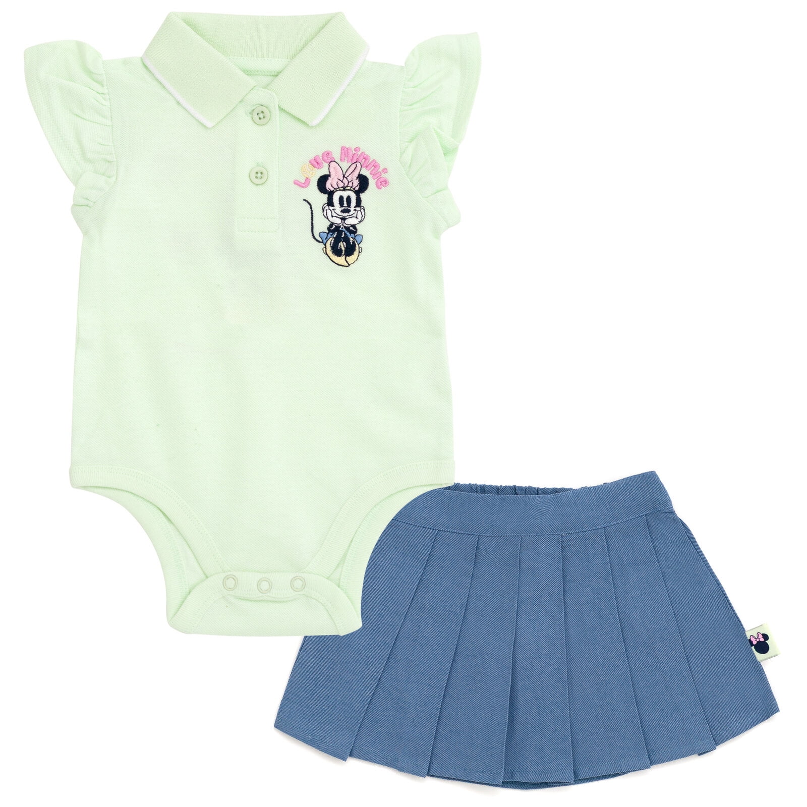 Disney Minnie Mouse Bodysuit and Chambray Pleated Skirt Outfit Set Newborn to Infant