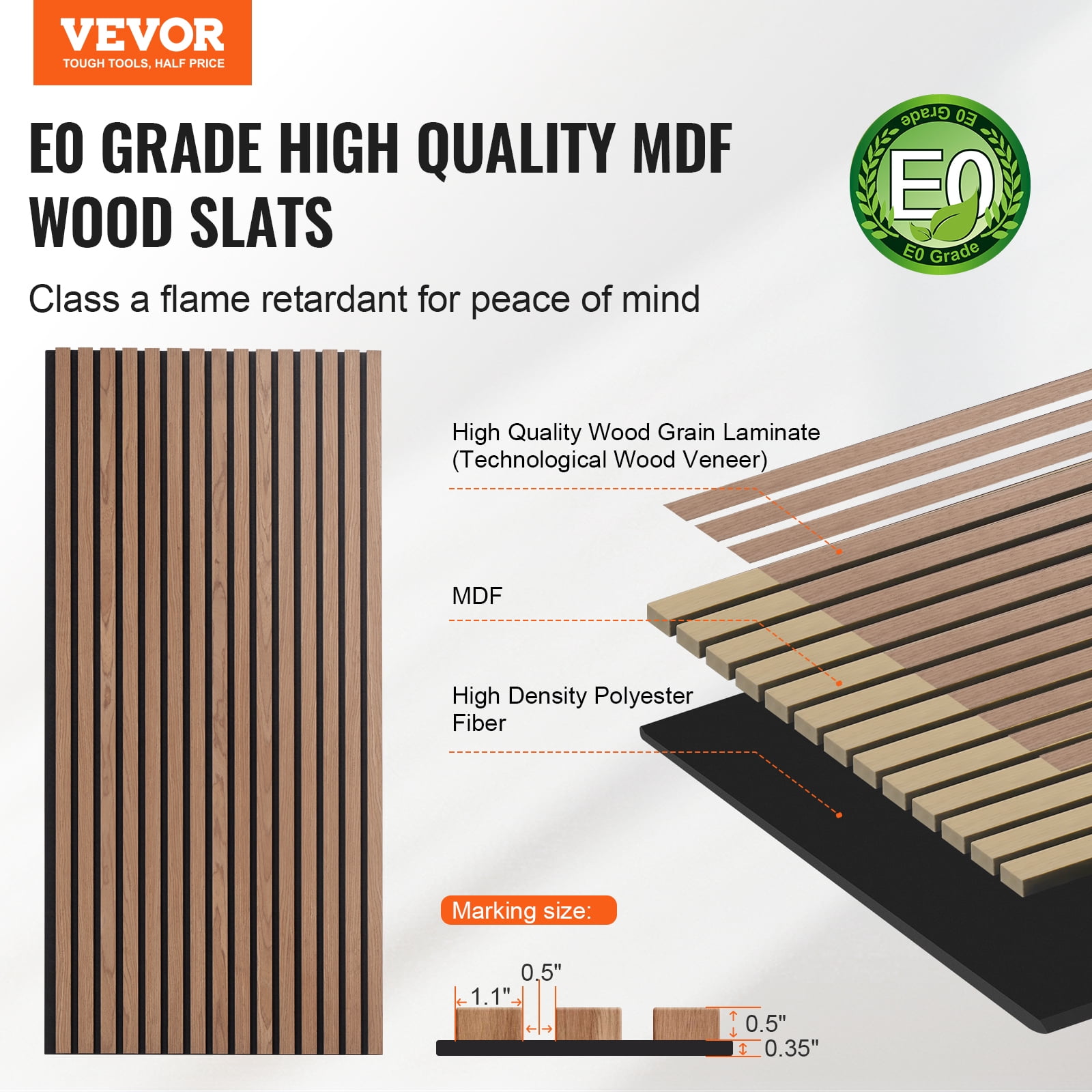 VEVOR Wood Slat Acoustic Panels, 23.6 x 47.2 inch, MDF Accent Wooden Wall Panels for Modern Interior Wall, Faux Wood Wall Board Panels for Stylish Decor and Noise Reduction, Walnut