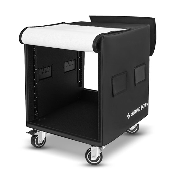Sound Town 12U PA/DJ Rack/Road Case with 12-Space, Industry-Grade Plywood with Polyurea Coating, Rain Cover, Casters, 21.7" Rackable Depth - Pro Tour Grade (STRCP-12UW)