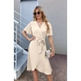 thumbnail image 4 of Women'S Wrap Dress V Neck Short Sleeve Waist Tie Ruffle Split Midi Casual Dress XL, 4 of 9