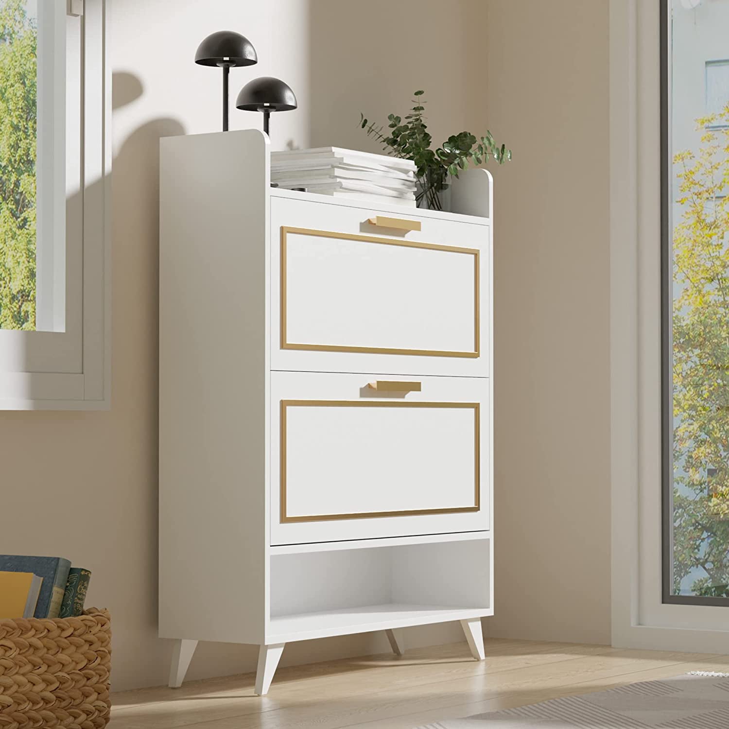 Free Shipping on White Swivel Shoe Cabinet with 1 Door Modern Entryway Shoe  Storage Cabinet in Small｜Homary CA
