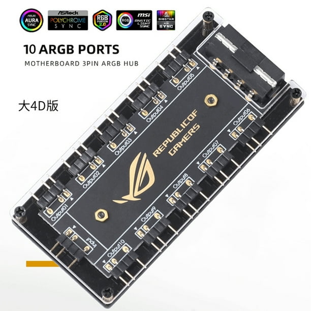 Centro RGB Fan Hub ARGB Cable Splitter Hub Adaptador para placas base ASUS/MSI/GIGABYTE