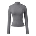 thumbnail image 5 of T Shirts for Women Long Sleeve High Neck Slim Fit Stretch Basic Solid Color Tees Womens Tees Dark Gray M, 5 of 5