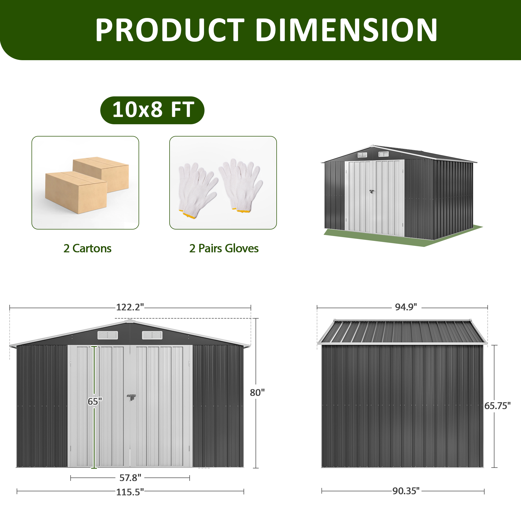 POLAHAKU 10 x 8 ft Outdoor Storage Shed, Metal Storage Shed with Thickened Metal Upgrade Frame and Lockable Door for Garden, Patio, Backyard
