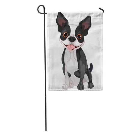 SIDONKU Dog of Cute Boston Terrier Artworks Awesome Cartoon Cheerful Garden Flag Decorative Flag House Banner 12x18 inch
