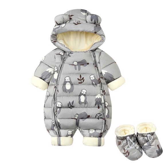 TAIAOJING Baby Girl Outfit Boys Cute Cartoon Animals Ear Hooded Snow Wear Jumpsuit Outwear Snowsuit Warm Romper Coat With Shoes Set Clothes 0-6 Months