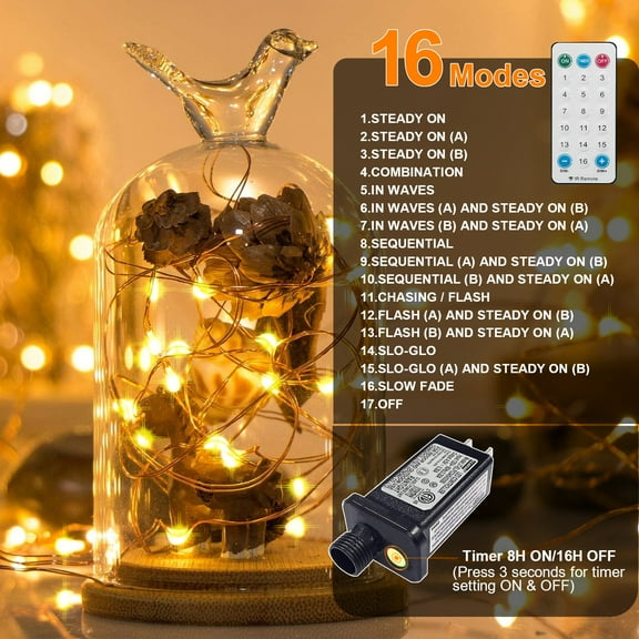 LAMPHOME Fairy Lights Plug in, 33Ft 100 LEDs Waterproof Twinkle Firefly Lights, Adaptor Included, Starry String Lights for Wedding Indoor Outdoor Christmas Patio Garden Decoration, Warm White