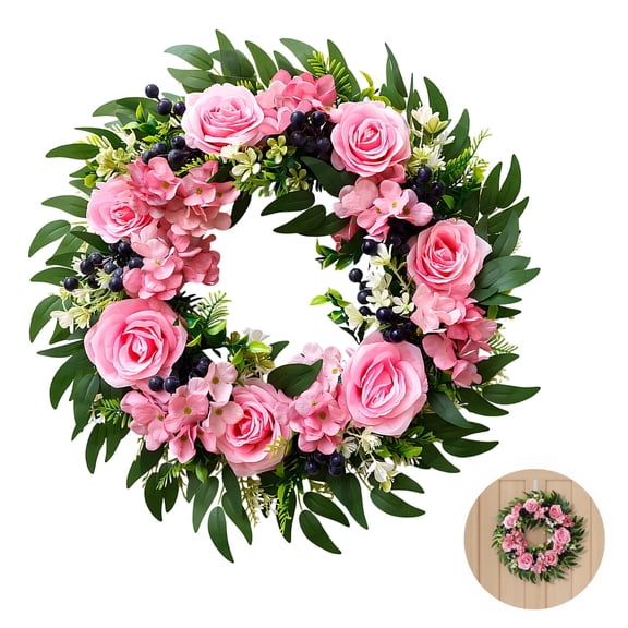 19.6 In Front Door Wreath, Spring Peony Rose Design, Plastic Floral Decoration, Summer Decorative Door Hangings