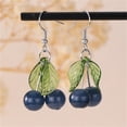 thumbnail image 3 of Acrylic Cute Cherry Dangle Drop Earrings for Women Silver Plated Resin Green Leaf Sweet Lovely Food Fruit Tassel Dangling Earring Lightweight Chic Fish Hook Christmas Xmas Fall Holiday Jewelry, 3 of 10