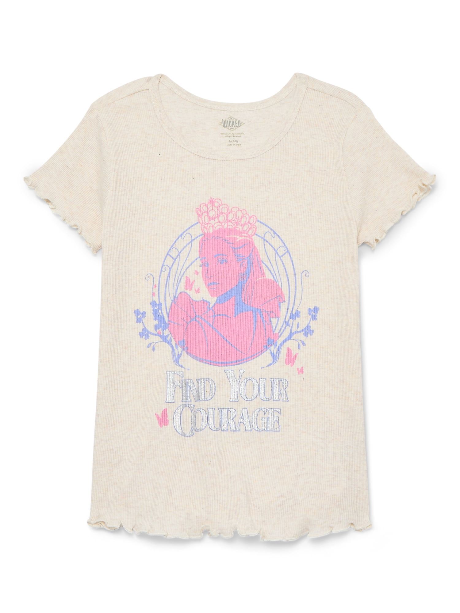 Wicked: For Good Girls' Glinda Foil Graphic Cotton Tee with Short Sleeves, Sizes 4-16