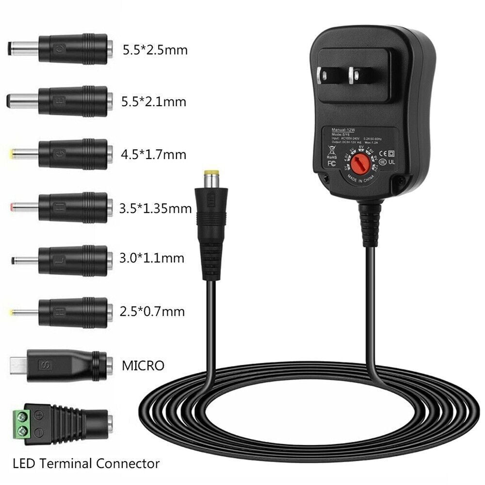Tmalltide 12W/30W AC/DC Adapter 3V-12V Adjustable Power Supply Universal Adaptor Charger