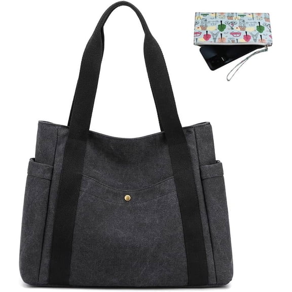 NCY Women's Canvas Tote Handbags Multi-pocket Retro Casual Shoulder Bag Top Handle Satchel Tote Purse