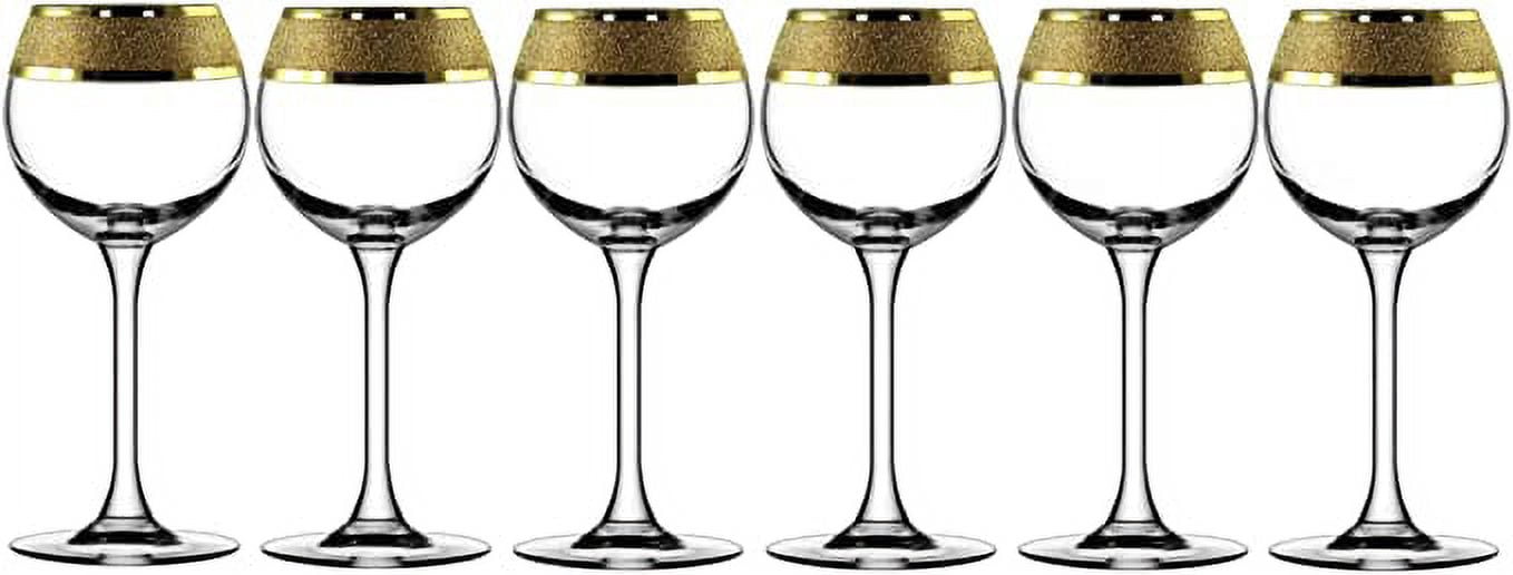 6-Stunning Wine Glass Glasses 6-pc Set 2.2 OZ Gold Carat Pattern Stunning Design