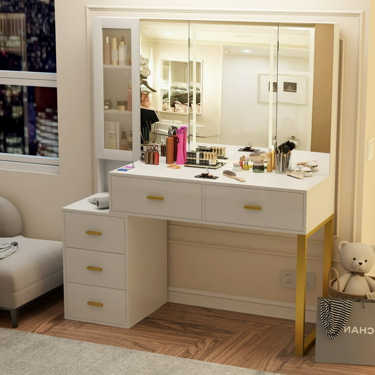 PAKASEPT Vanity Desk with Mirror and Lights in 3Colors Makeup