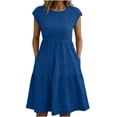 thumbnail image 3 of BRGZLK Women's Ruffle Hem Sleeveless Solid Color Summer Beach Tank Dress Round Neck Casual Jacquard Hem Smock Summer Mini Knee Length Dresses, 3 of 7