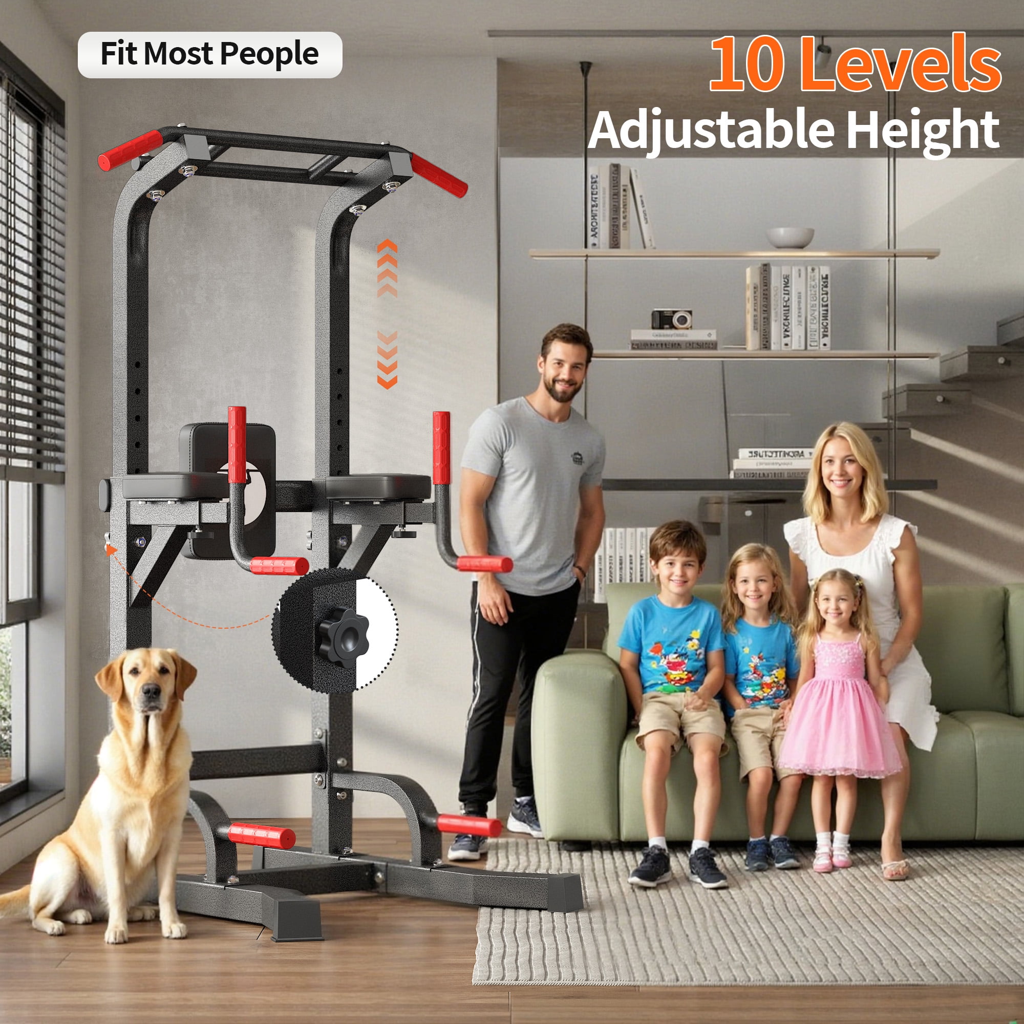 SogesPower Power Tower Dip Station Pull up Bar Stand with Adjustable Height, Multifuctional Training Equipment for Home Gym
