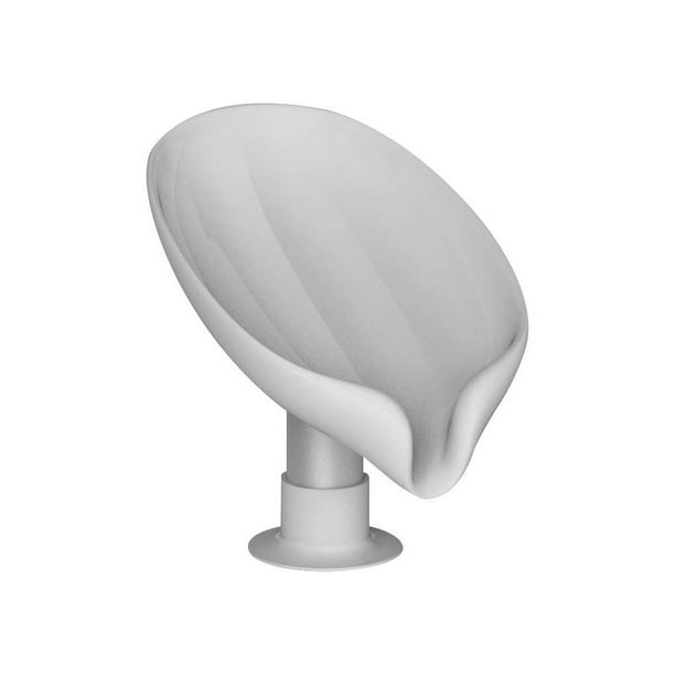 Kearding Caja de almacenamiento Soporte de esponja de succión de plástico Recipiente en forma de hoja para cocina de baño, largo, gris Almacenamiento y organización del hogar gris sencillo Corto