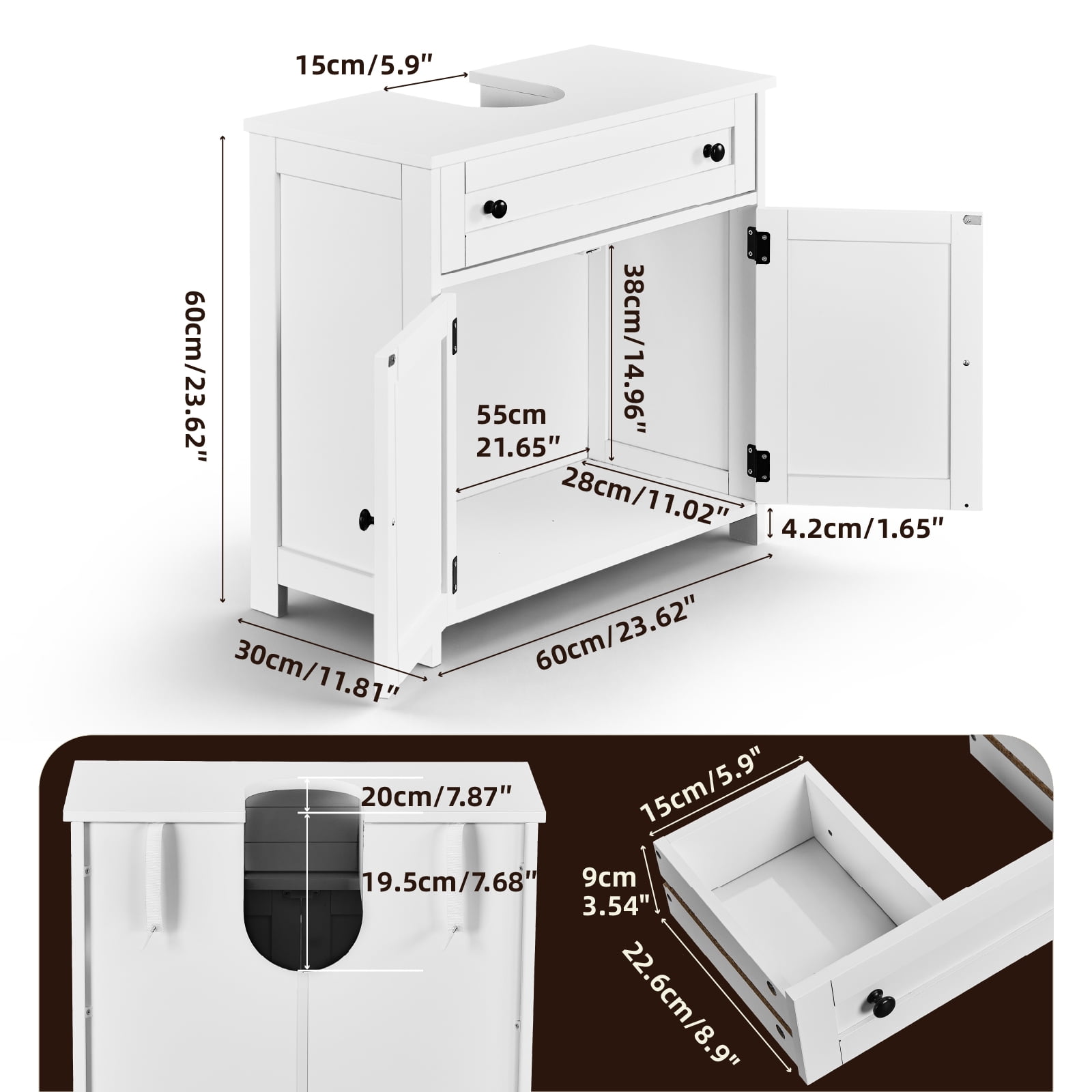 Ktaxon Bathroom Vanity Cabinet, Under Sink Pedestal w/ One Drawer and Two Doors, Wall - mounted Drainage, White