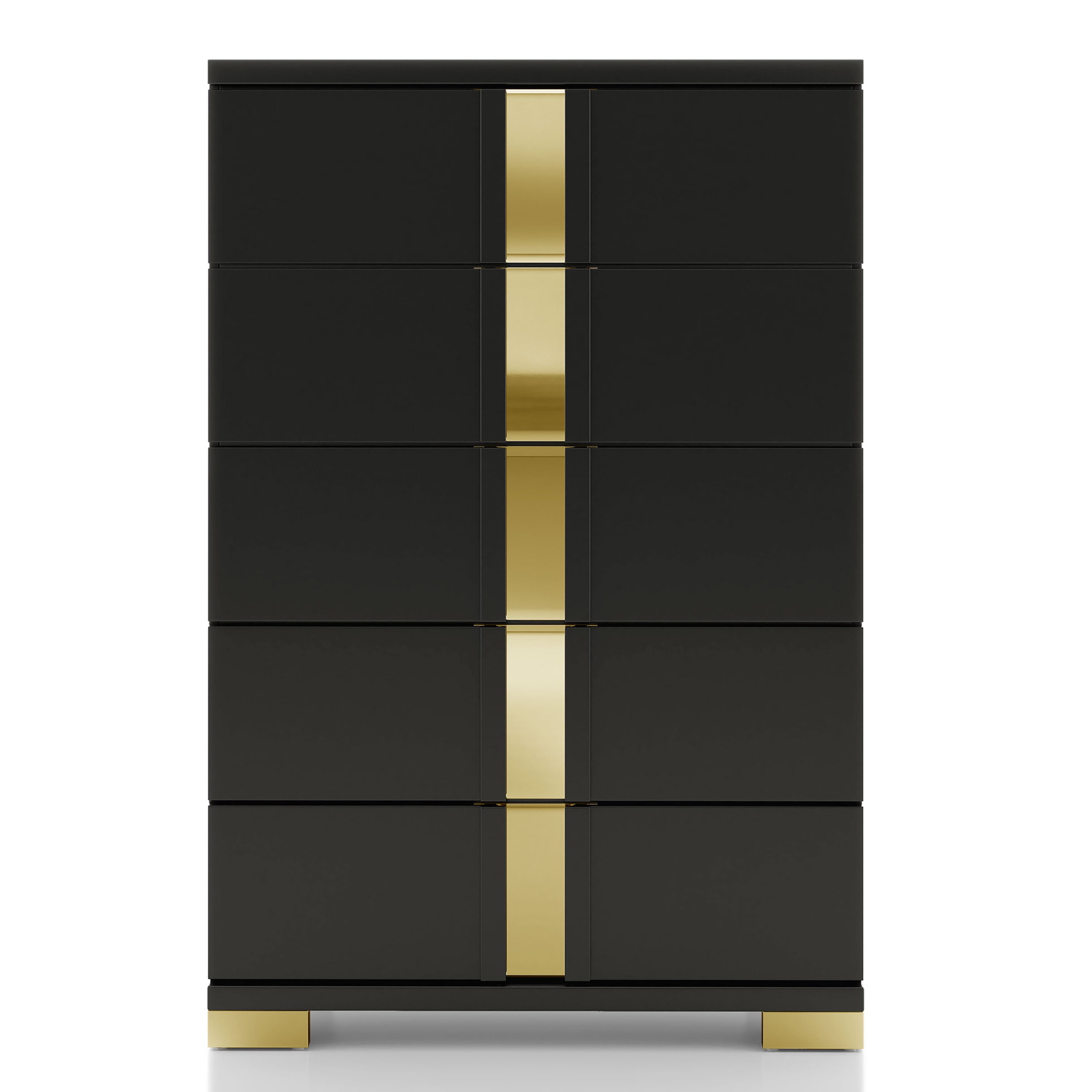 Furniture of America Chora Adult Modern 5-Drawer Solid Wood Bedroom Vertical Dresser, Black and Gold