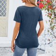 thumbnail image 5 of OKBOP Blue Womens Summer Tops Short Sleeve Crew Neck Solid Button T-Shirts Womens Shirts Clearance, 5 of 7