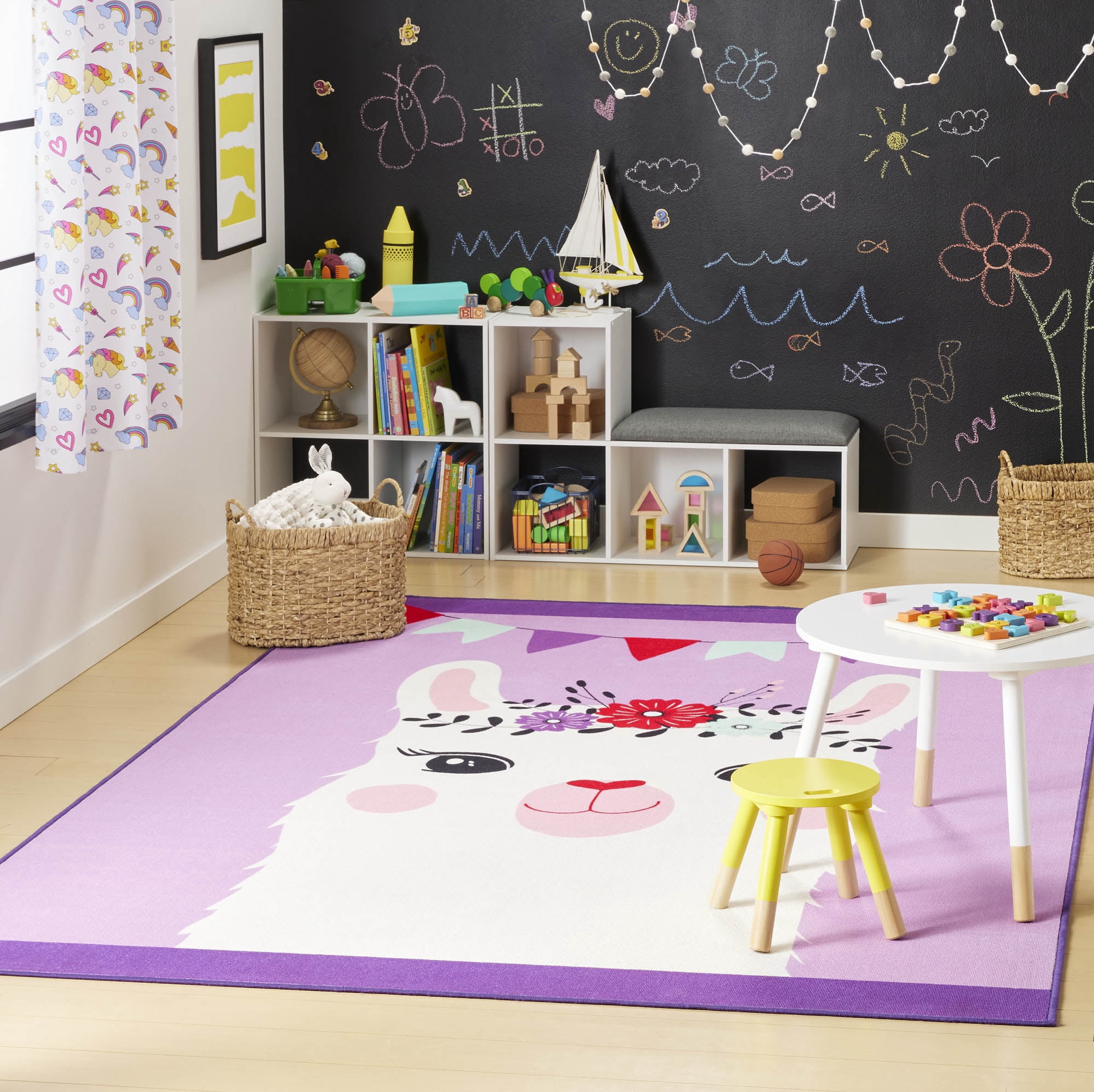 Everwash™ Imagine Llama Kids Machine Washable Area Rug, Purple/White, 3'x5'