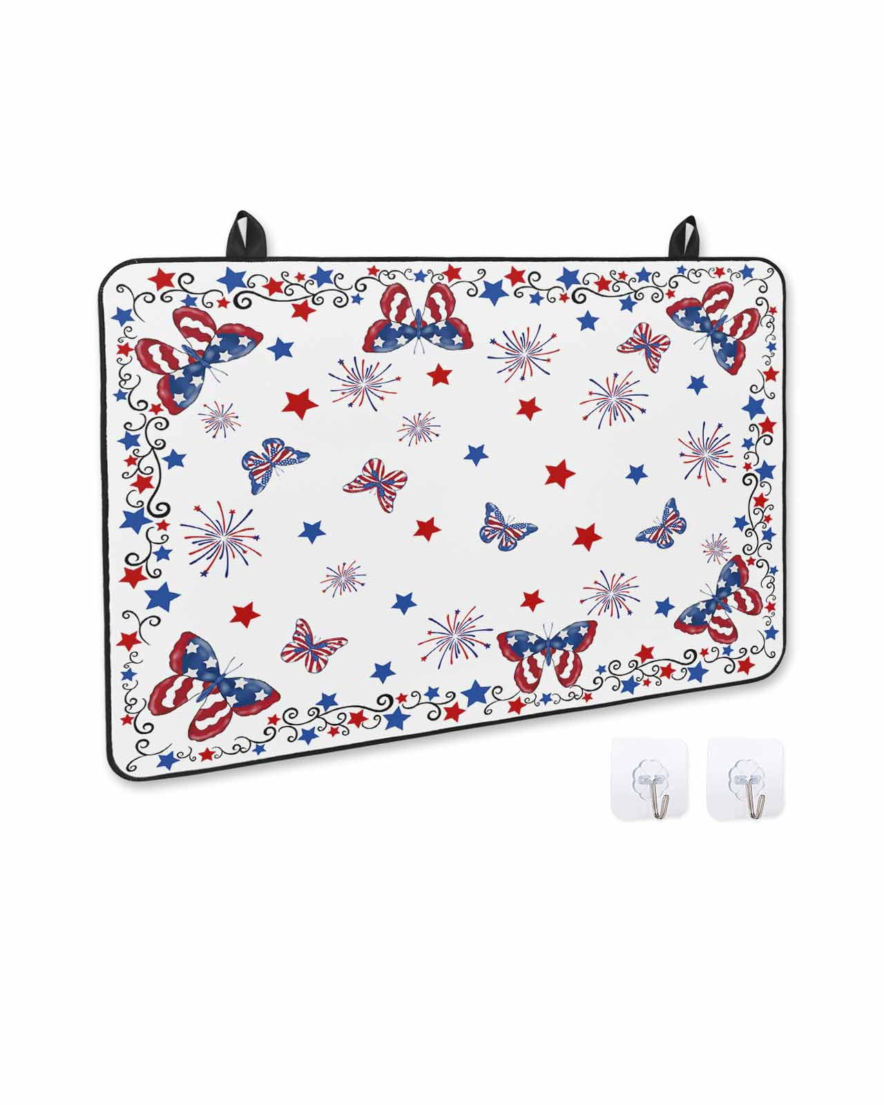 nqOlkjepod Large Induction Cooktop Protector Mat 24"x21", Blue Red 4th of July Stove Top Covers for Electric Stove, Independence Day Fireworks Butterfly Stove Burner Cover Mats Stove Cover