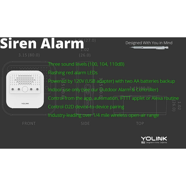 YoLink Smart Siren Alarm, Loud 110 dB, Wireless Alarm for Home Security/Intrusion/Burglar Alarm Kit