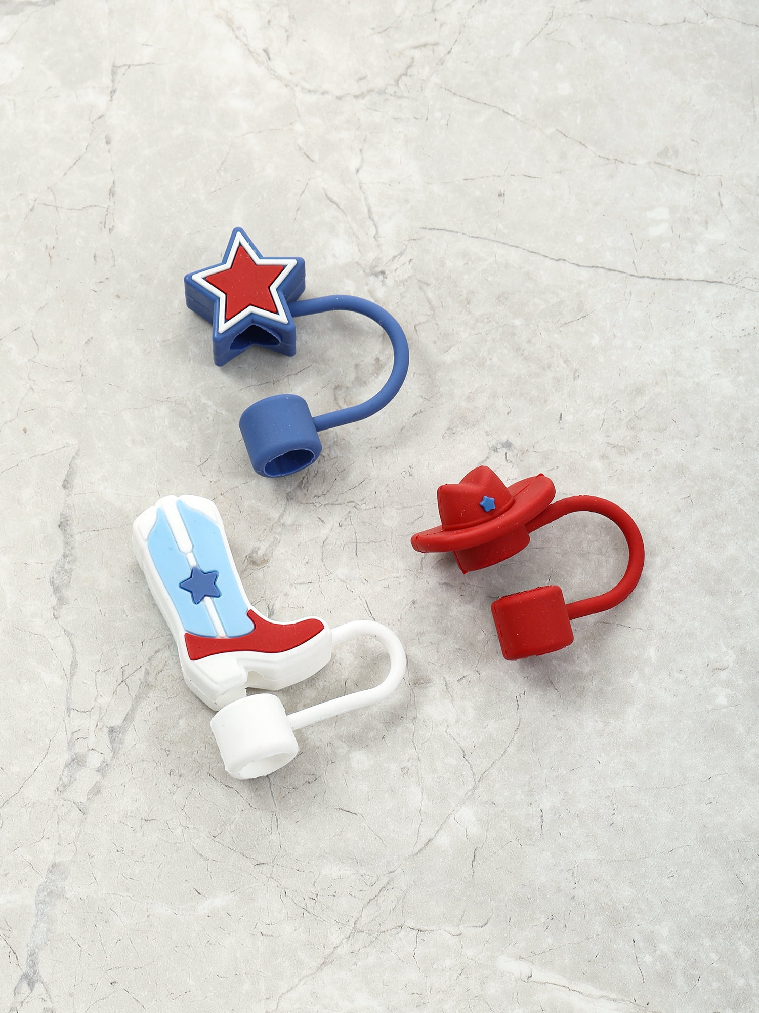 Way to Celebrate Americana Western Themed Straw Topper Set, Reusable, Multicolored, 3 Pieces