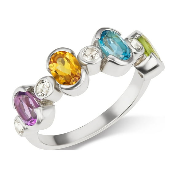 Gemistry Rainbow Oval Gemstone Band Ring, Sterling Silver