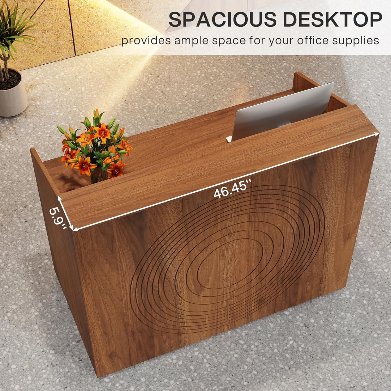 Tribesigns Modern 47" Front Desk, Wood Reception Desk Retail Counter for Salon, Home Office, Walnut
