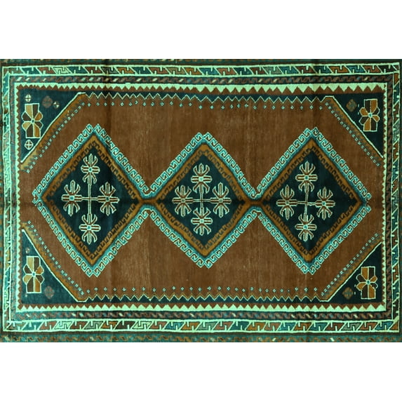 Ahgly Company Indoor Rectangle Persian Turquoise Blue Traditional Area Rugs, 7' x 9'