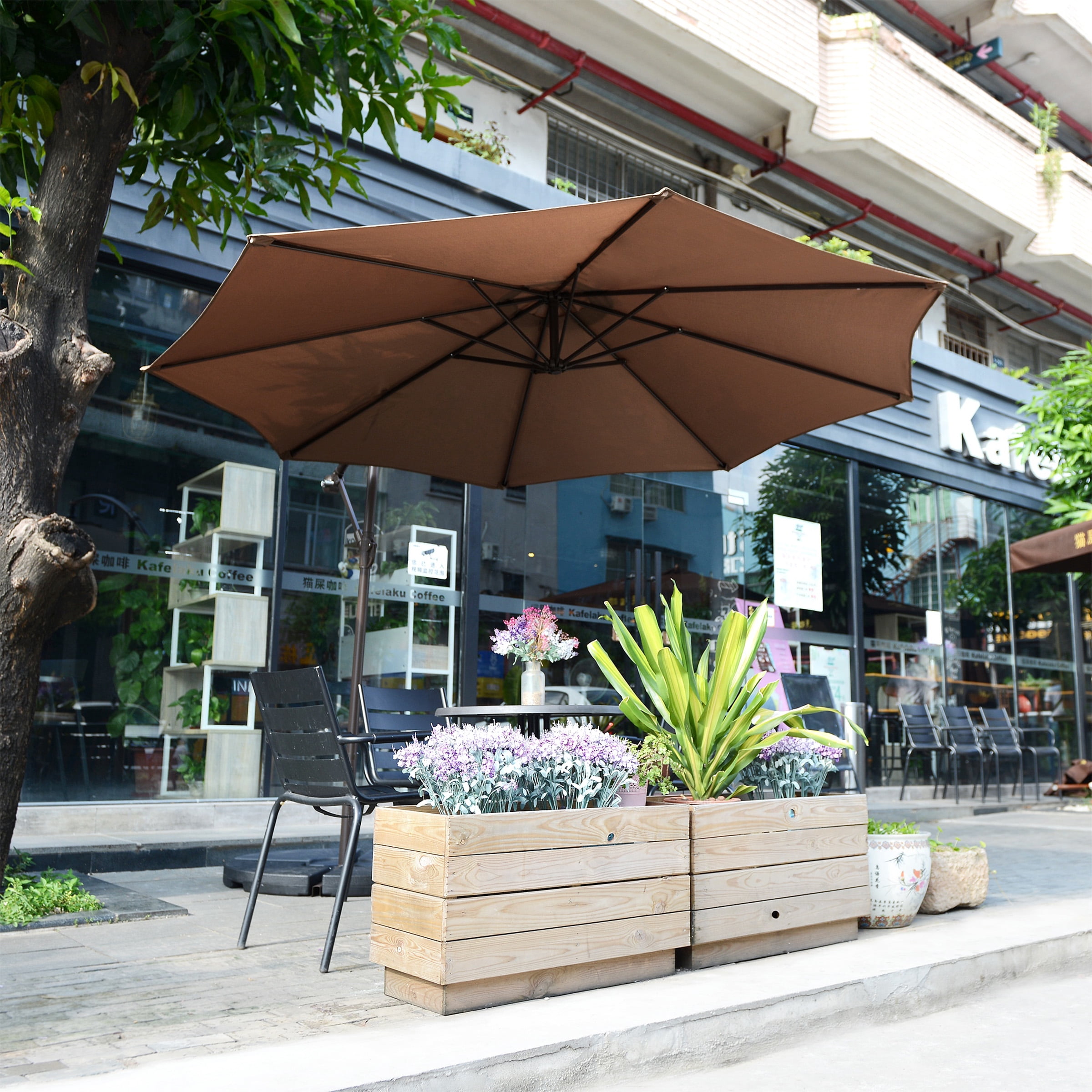 Cantilever Umbrella - 10FT Offset Outdoor Patio Umbrella with Tilt, Brown